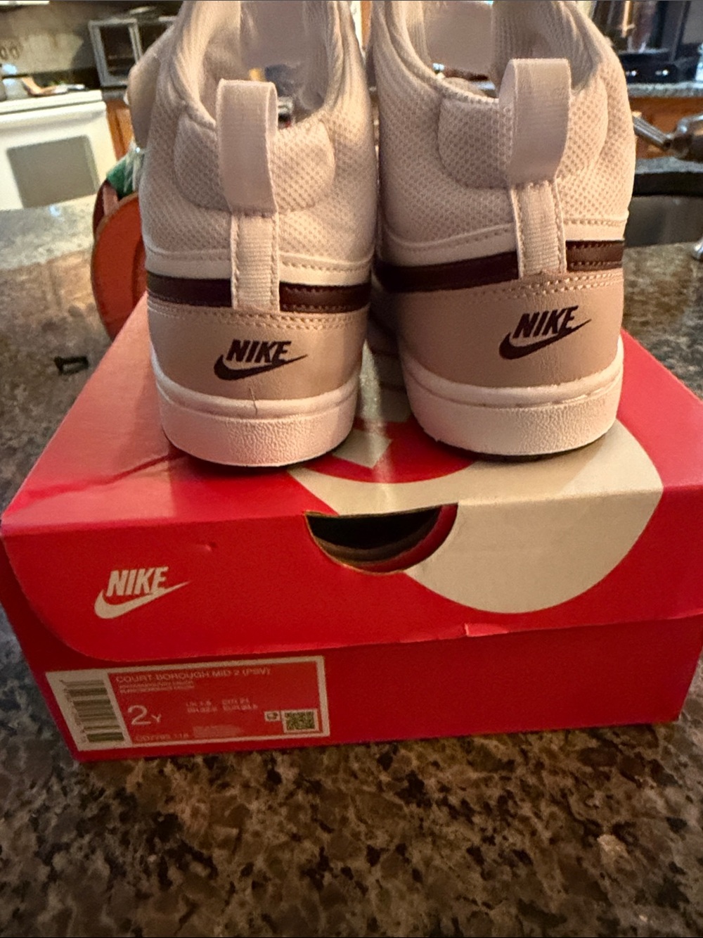 Nike Kids White and Brown High-Top Sneakers